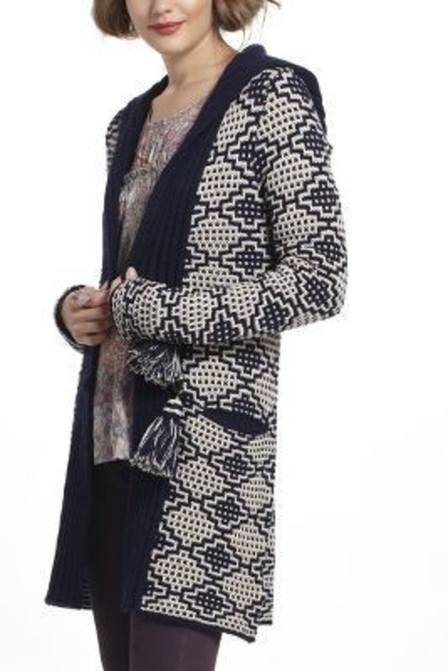 Anthropologie Fiet Voor 2 Wool & Cotton-Blend Geometric Hooded Cardigan Medium
